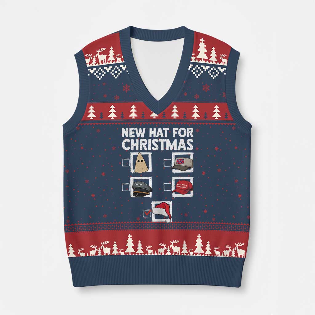 Funny Political Xmas V-Neck Knit Sweater Vest Old Hat New Hat TS14 Navy Red Print Your Wear