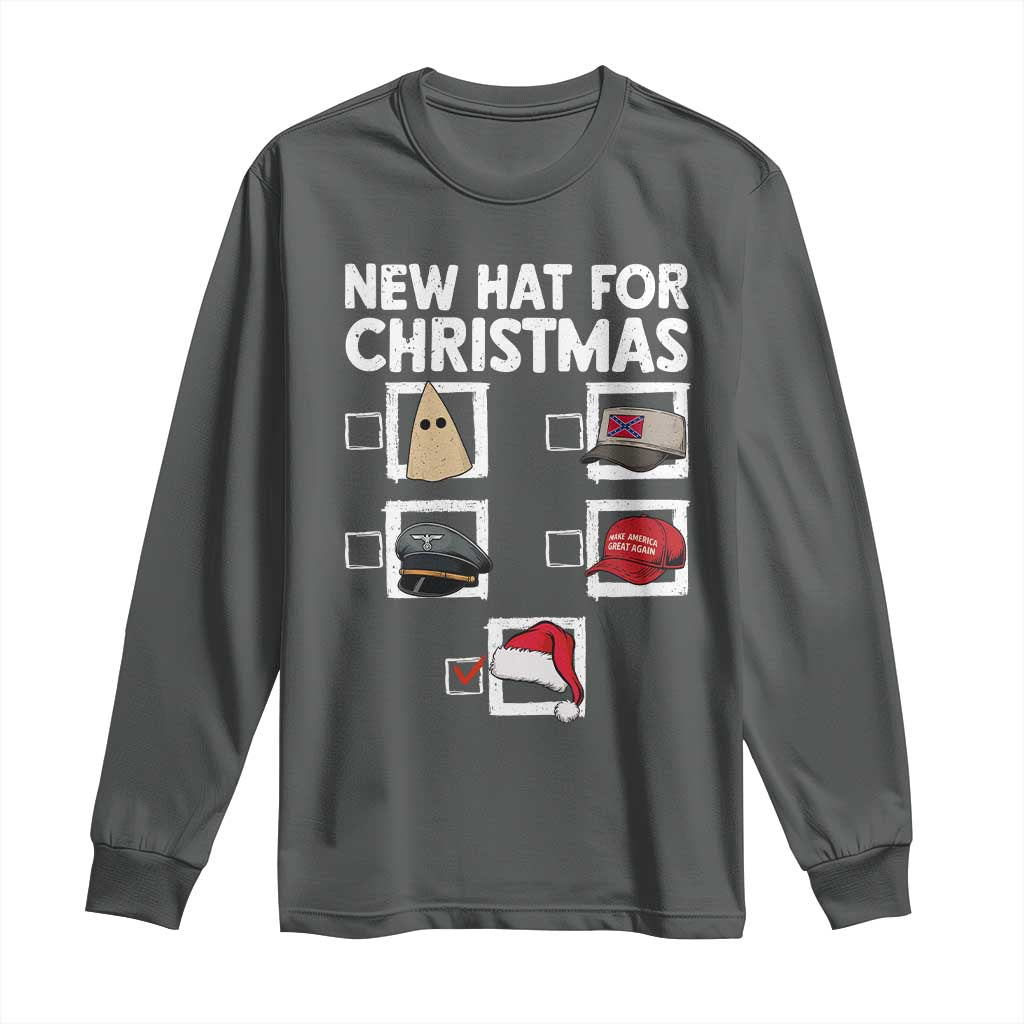 Funny Political Christmas Long Sleeve Shirt Old Hat New Hat TS14 Dark Heather Print Your Wear