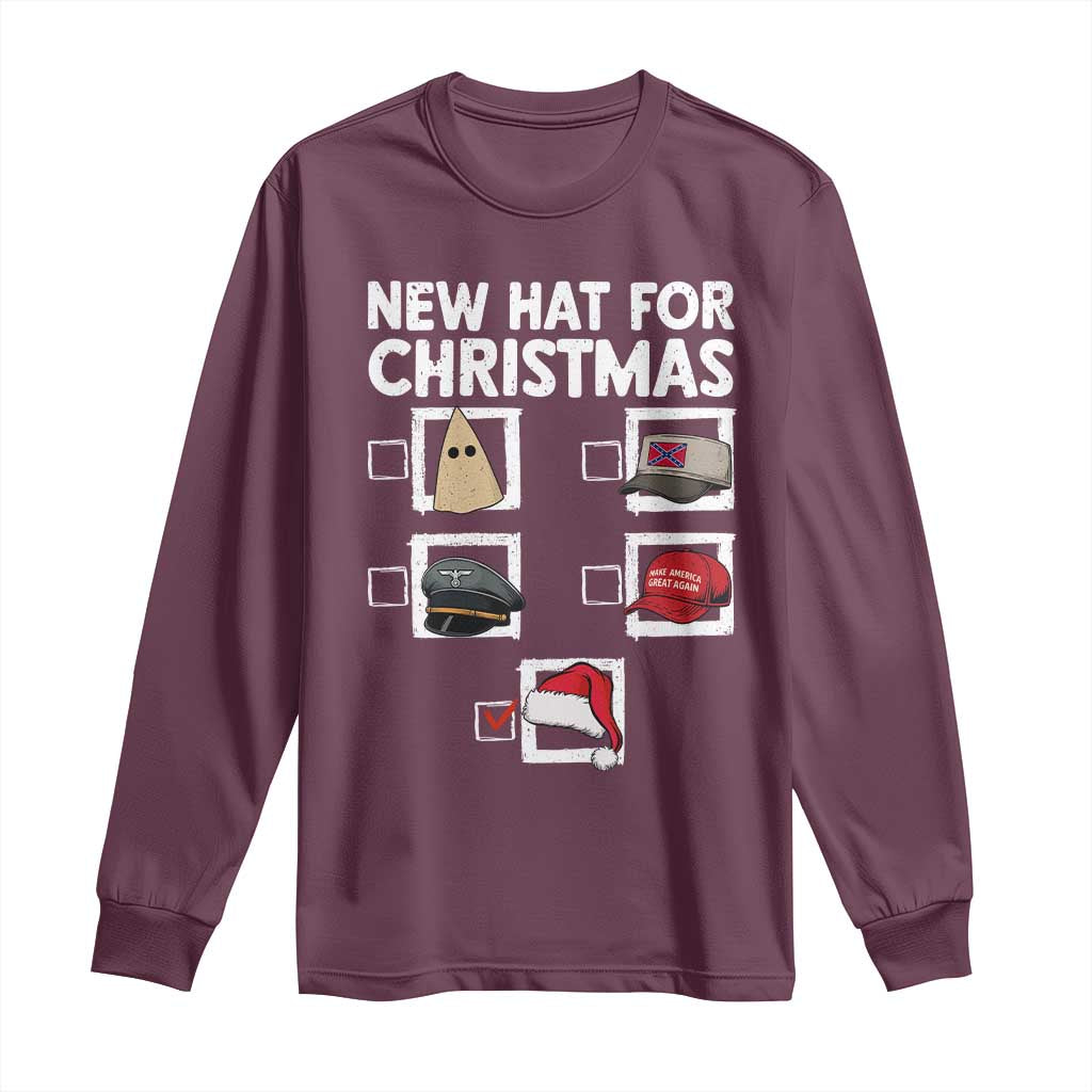 Funny Political Christmas Long Sleeve Shirt Old Hat New Hat TS14 Maroon Print Your Wear