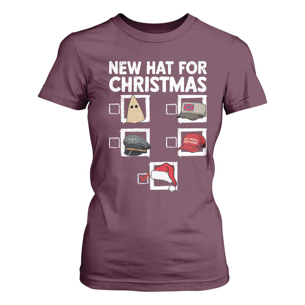 Funny Political Christmas T Shirt For Women Old Hat New Hat TS14 Maroon Print Your Wear