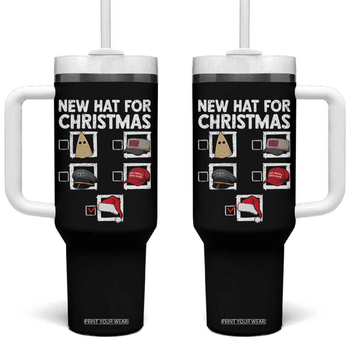 Funny Political Christmas Tumbler With Handle Old Hat New Hat TS14 One Size: 40 oz Black Print Your Wear
