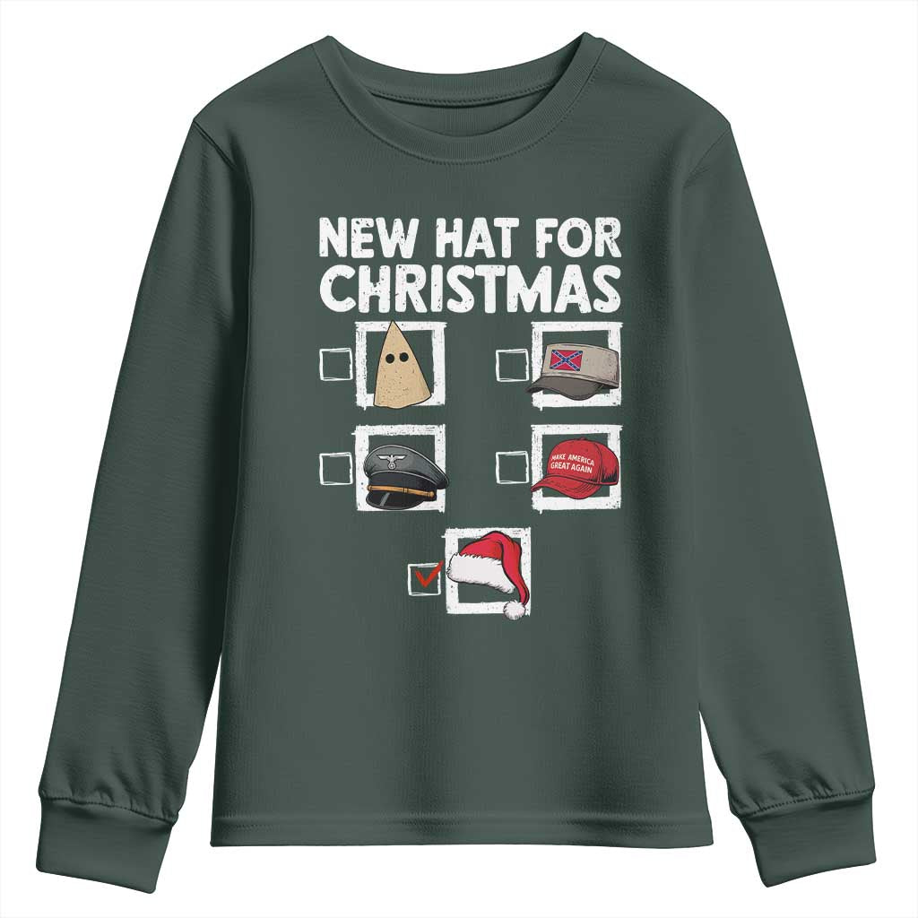 Funny Political Christmas Youth Sweatshirt Old Hat New Hat TS14 Dark Forest Green Print Your Wear