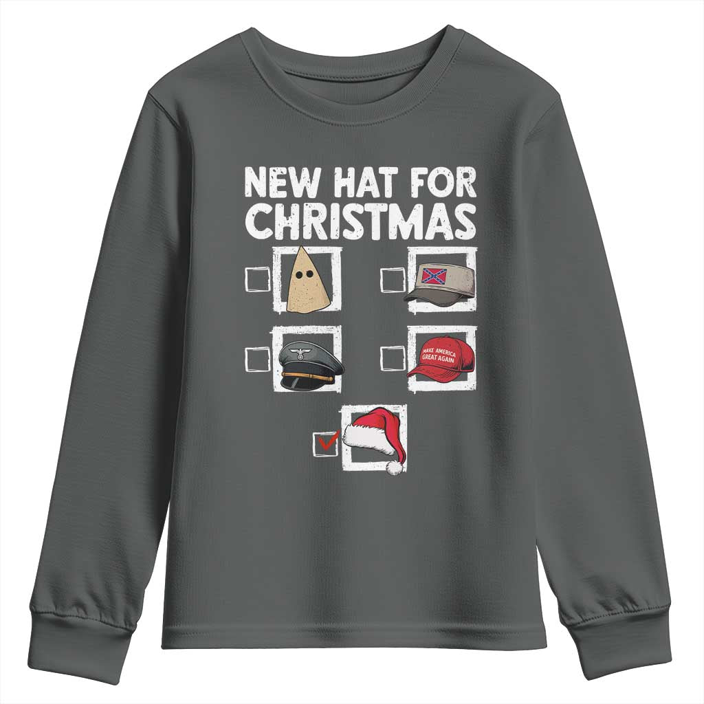 Funny Political Christmas Youth Sweatshirt Old Hat New Hat TS14 Dark Heather Print Your Wear