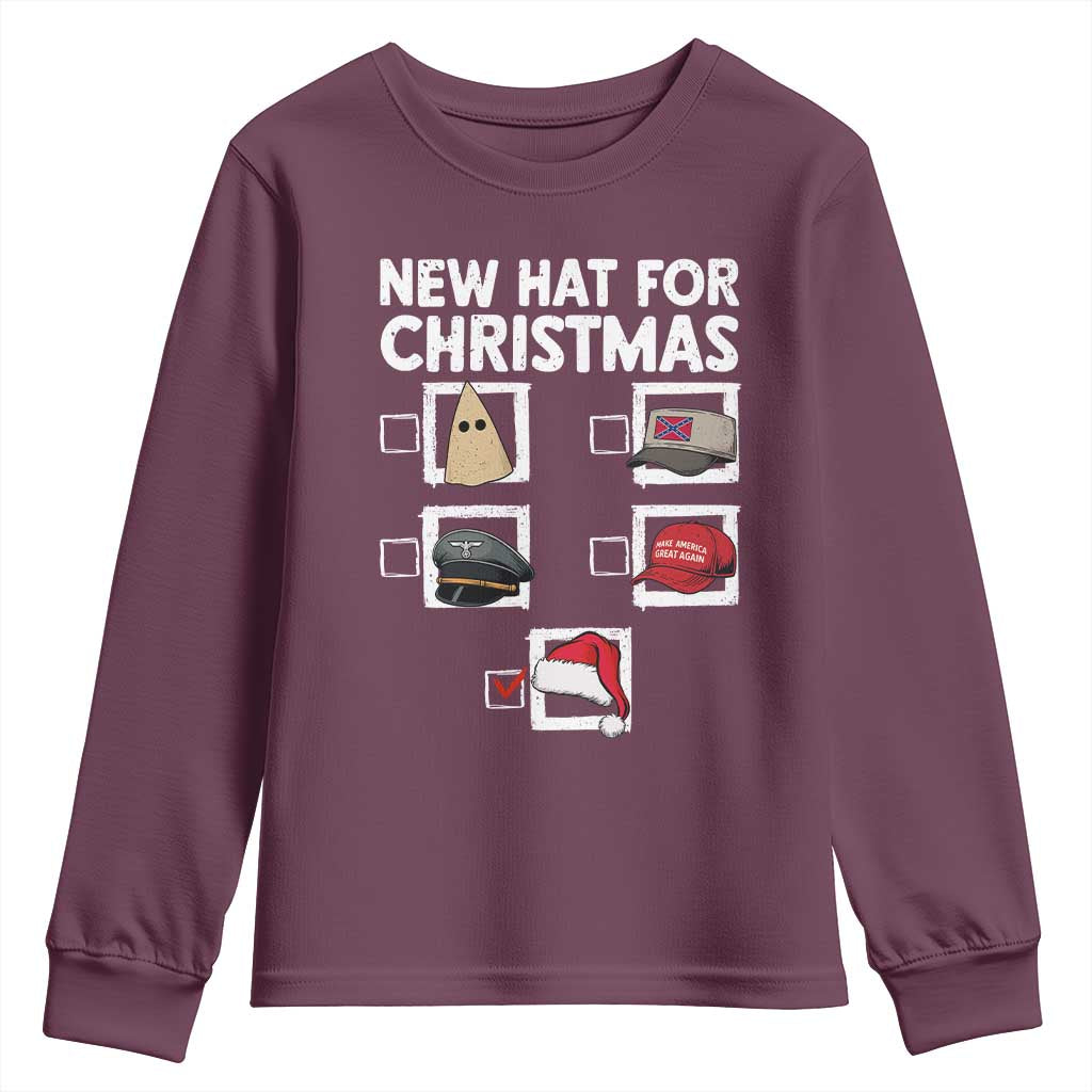 Funny Political Christmas Youth Sweatshirt Old Hat New Hat TS14 Maroon Print Your Wear