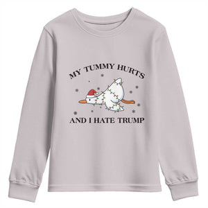 Silly Goose Christmas Youth Sweatshirt My Tummy Hurts And I Hate Trump TS14 Ice Gray Print Your Wear