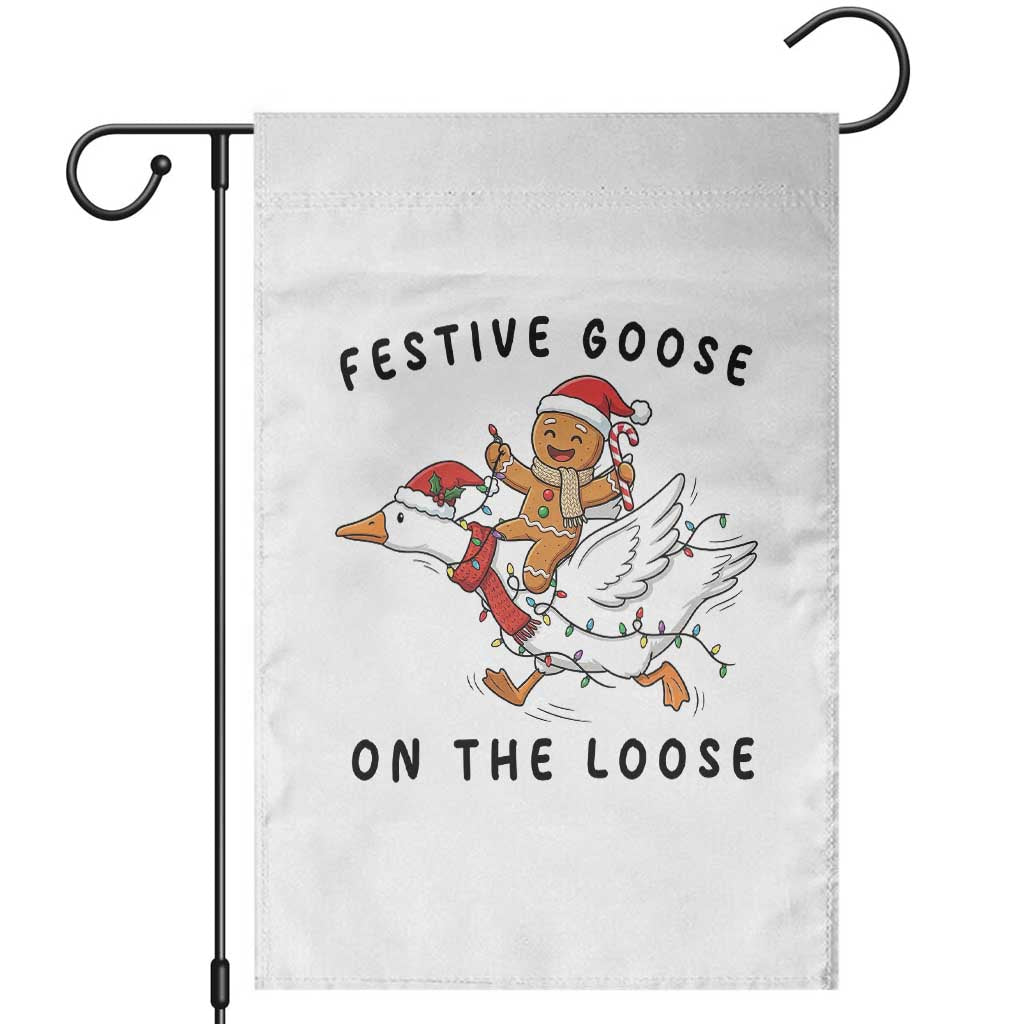 Funny Goose Christmas Garden Flag Festive Goose On The Loose Xmas TS14 White Print Your Wear