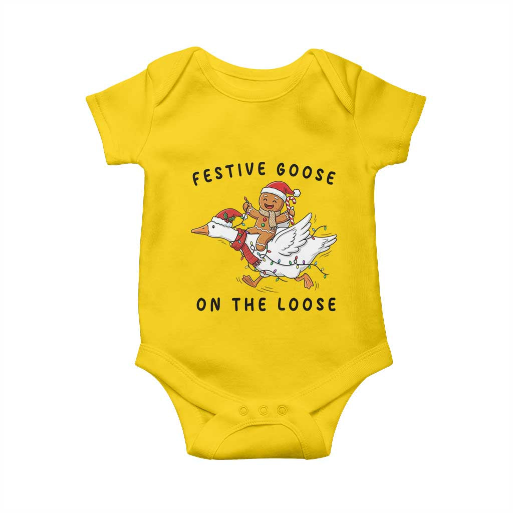 Funny Goose Christmas Baby Onesie Festive Goose On The Loose Xmas TS14 Daisy Print Your Wear