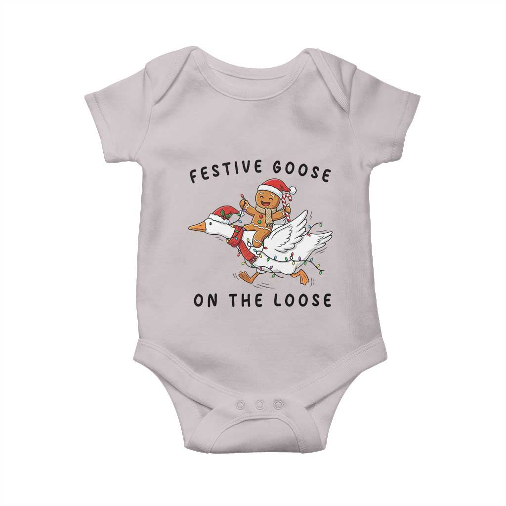 Funny Goose Christmas Baby Onesie Festive Goose On The Loose Xmas TS14 Ice Gray Print Your Wear