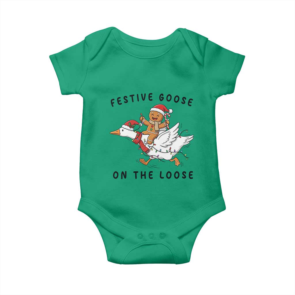 Funny Goose Christmas Baby Onesie Festive Goose On The Loose Xmas TS14 Irish Green Print Your Wear