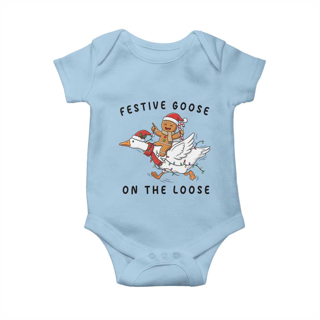 Funny Goose Christmas Baby Onesie Festive Goose On The Loose Xmas TS14 Light Blue Print Your Wear