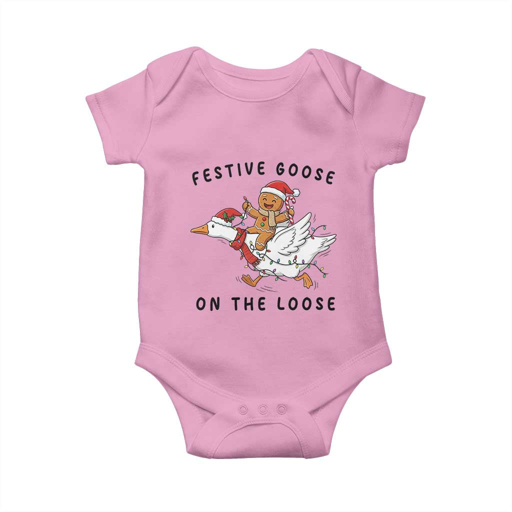 Funny Goose Christmas Baby Onesie Festive Goose On The Loose Xmas TS14 Light Pink Print Your Wear