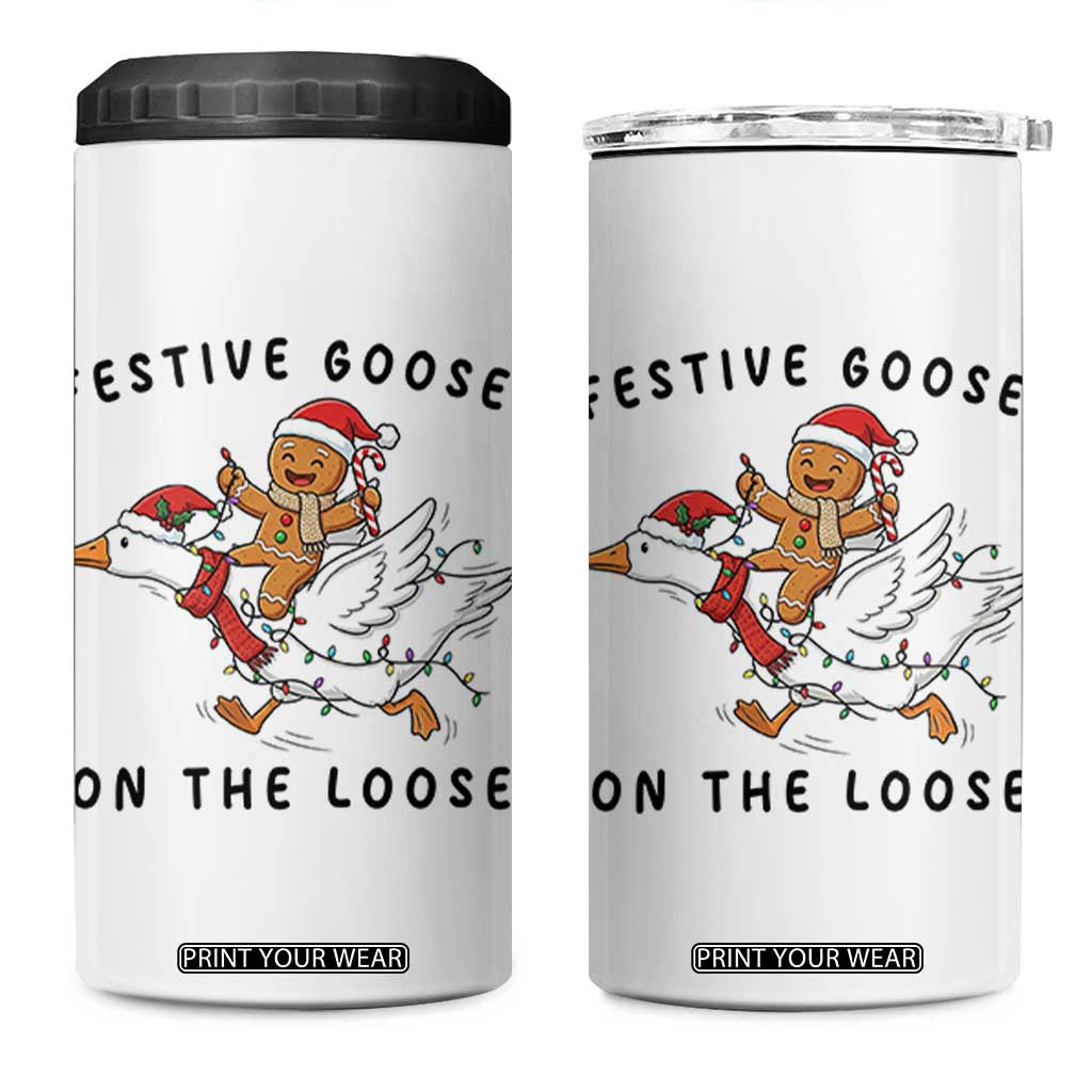 Funny Goose Christmas 4 in 1 Can Cooler Tumbler Festive Goose On The Loose Xmas TS14 One Size: 16 oz White Print Your Wear
