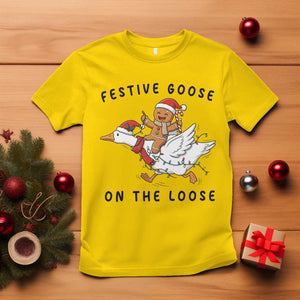 Funny Goose Christmas T Shirt Festive Goose On The Loose Xmas TS14 Daisy Print Your Wear