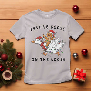 Funny Goose Christmas T Shirt Festive Goose On The Loose Xmas TS14 Ice Gray Print Your Wear