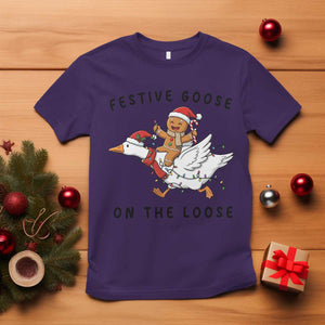 Funny Goose Christmas T Shirt Festive Goose On The Loose Xmas TS14 Purple Print Your Wear