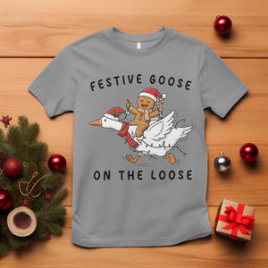Funny Goose Christmas T Shirt Festive Goose On The Loose Xmas TS14 Sport Gray Print Your Wear