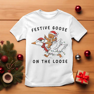 Funny Goose Christmas T Shirt Festive Goose On The Loose Xmas TS14 White Print Your Wear