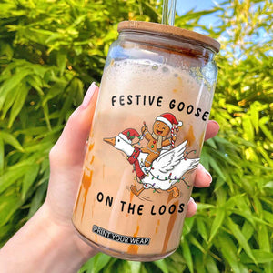 Funny Goose Christmas Glass Can Festive Goose On The Loose Xmas TS14 White Print Your Wear