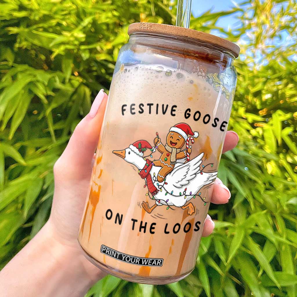 Funny Goose Christmas Glass Can Festive Goose On The Loose Xmas TS14 White Print Your Wear