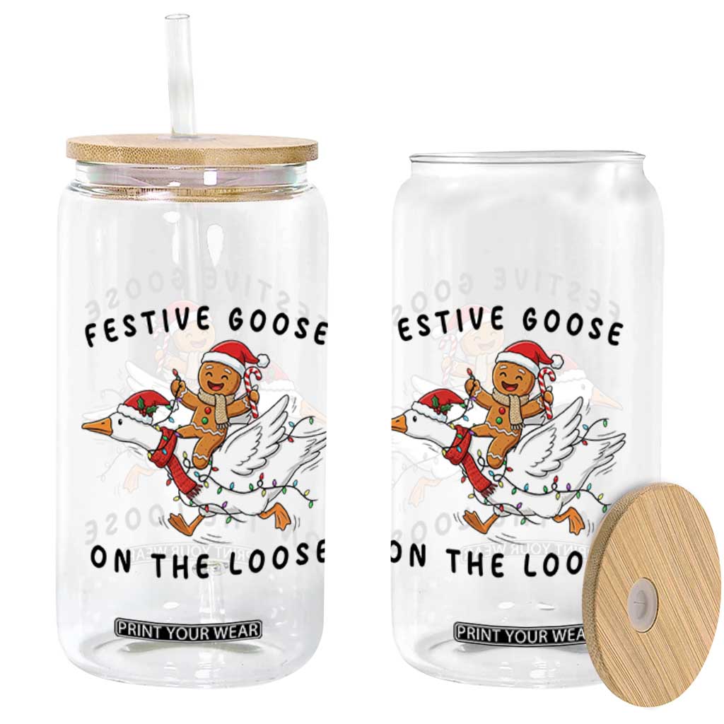 Funny Goose Christmas Glass Can Festive Goose On The Loose Xmas TS14 Print Your Wear