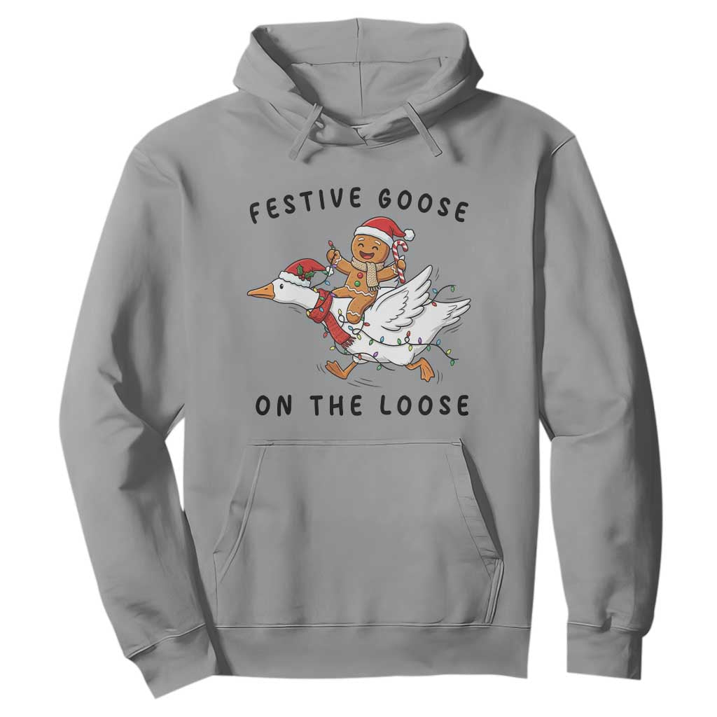 Funny Goose Christmas Hoodie Festive Goose On The Loose Xmas TS14 Sport Gray Print Your Wear