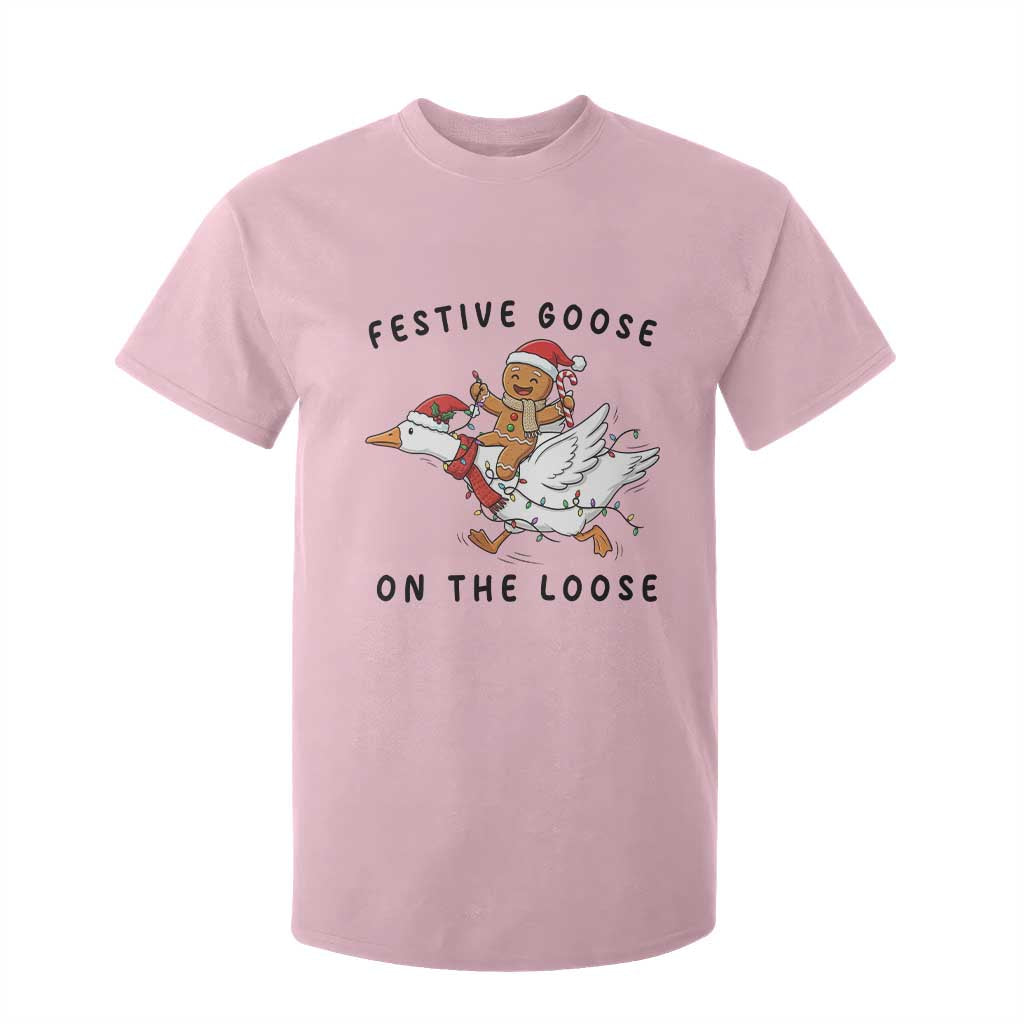 Funny Goose Christmas T Shirt For Kid Festive Goose On The Loose Xmas TS14 Light Pink Print Your Wear