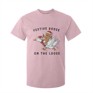 Funny Goose Christmas T Shirt For Kid Festive Goose On The Loose Xmas TS14 Light Pink Print Your Wear