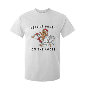 Funny Goose Christmas T Shirt For Kid Festive Goose On The Loose Xmas TS14 White Print Your Wear
