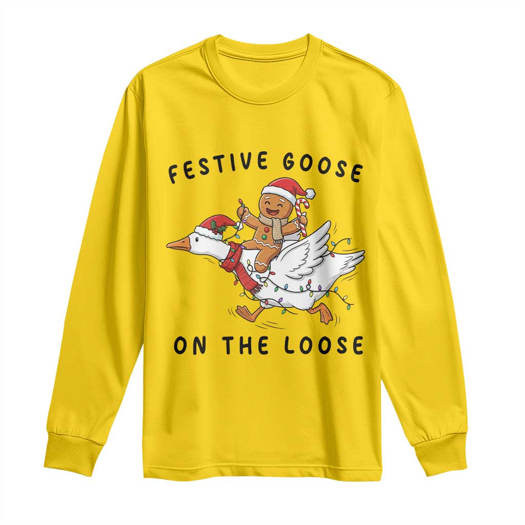 Funny Goose Christmas Long Sleeve Shirt Festive Goose On The Loose Xmas TS14 Daisy Print Your Wear