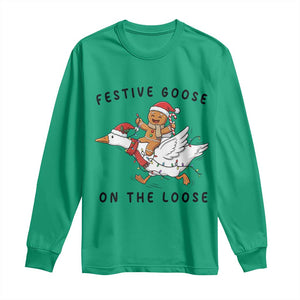 Funny Goose Christmas Long Sleeve Shirt Festive Goose On The Loose Xmas TS14 Irish Green Print Your Wear