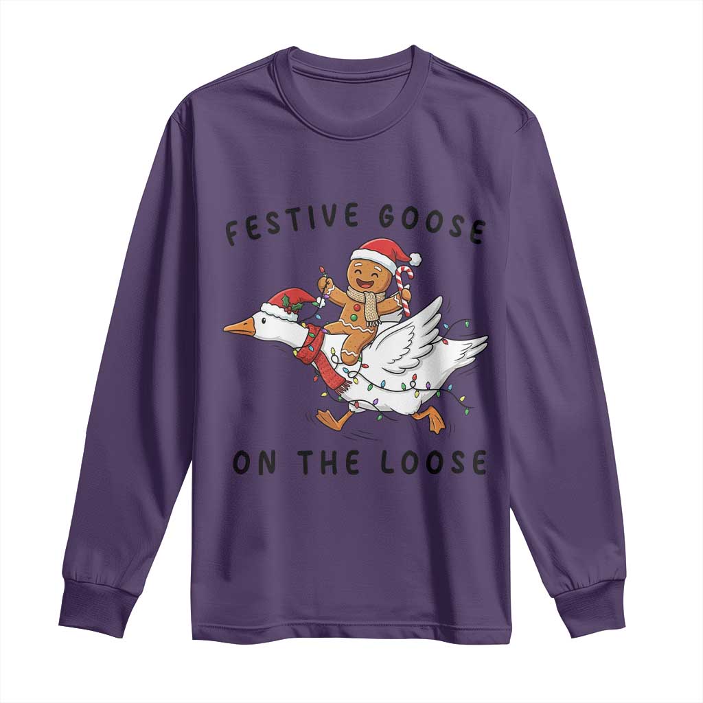 Funny Goose Christmas Long Sleeve Shirt Festive Goose On The Loose Xmas TS14 Purple Print Your Wear