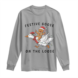 Funny Goose Christmas Long Sleeve Shirt Festive Goose On The Loose Xmas TS14 Sport Gray Print Your Wear