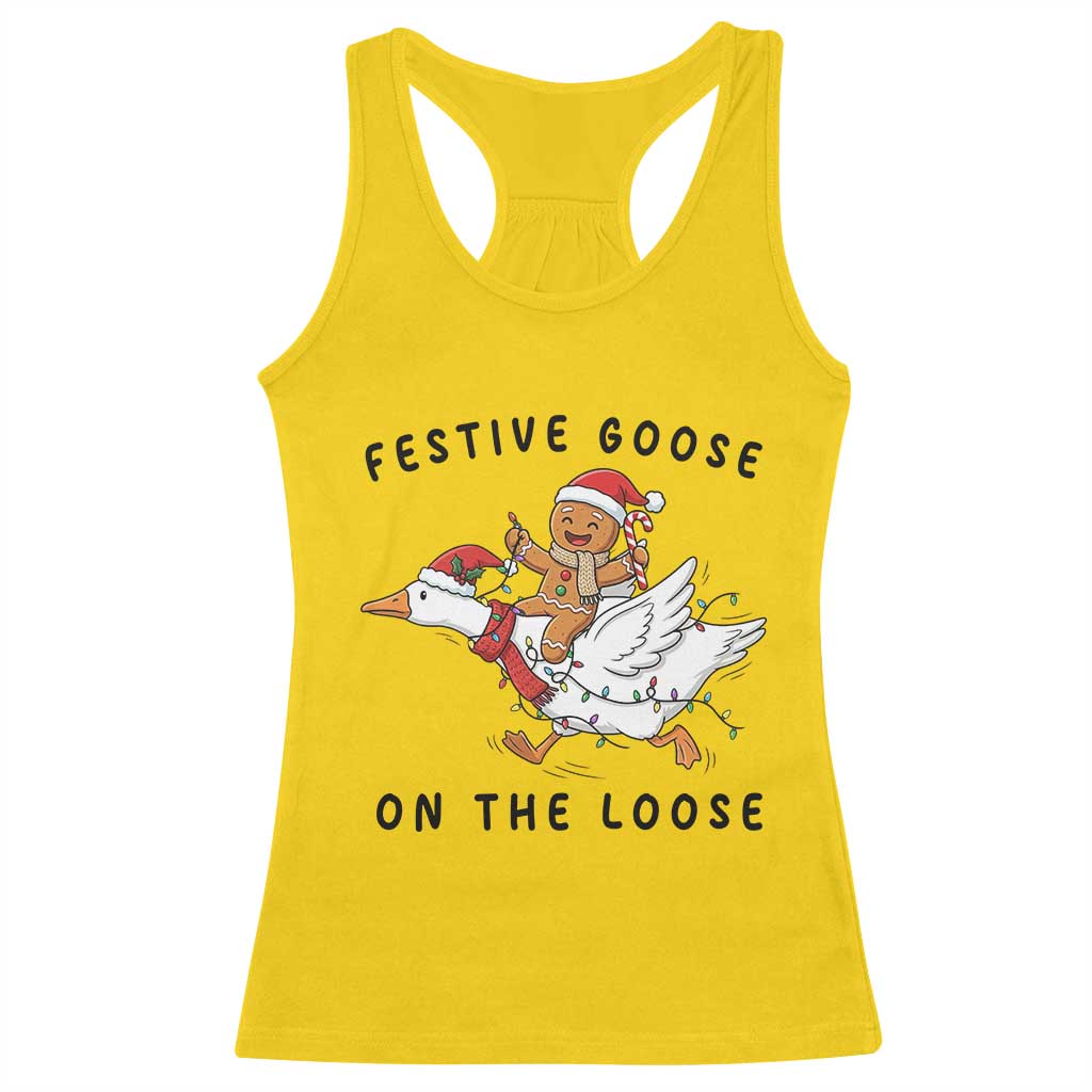 Funny Goose Christmas Racerback Tank Top Festive Goose On The Loose Xmas TS14 Daisy Print Your Wear