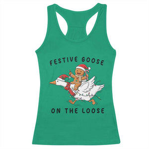 Funny Goose Christmas Racerback Tank Top Festive Goose On The Loose Xmas TS14 Irish Green Print Your Wear