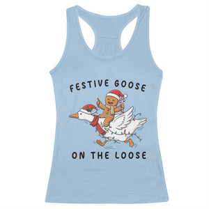 Funny Goose Christmas Racerback Tank Top Festive Goose On The Loose Xmas TS14 Light Blue Print Your Wear