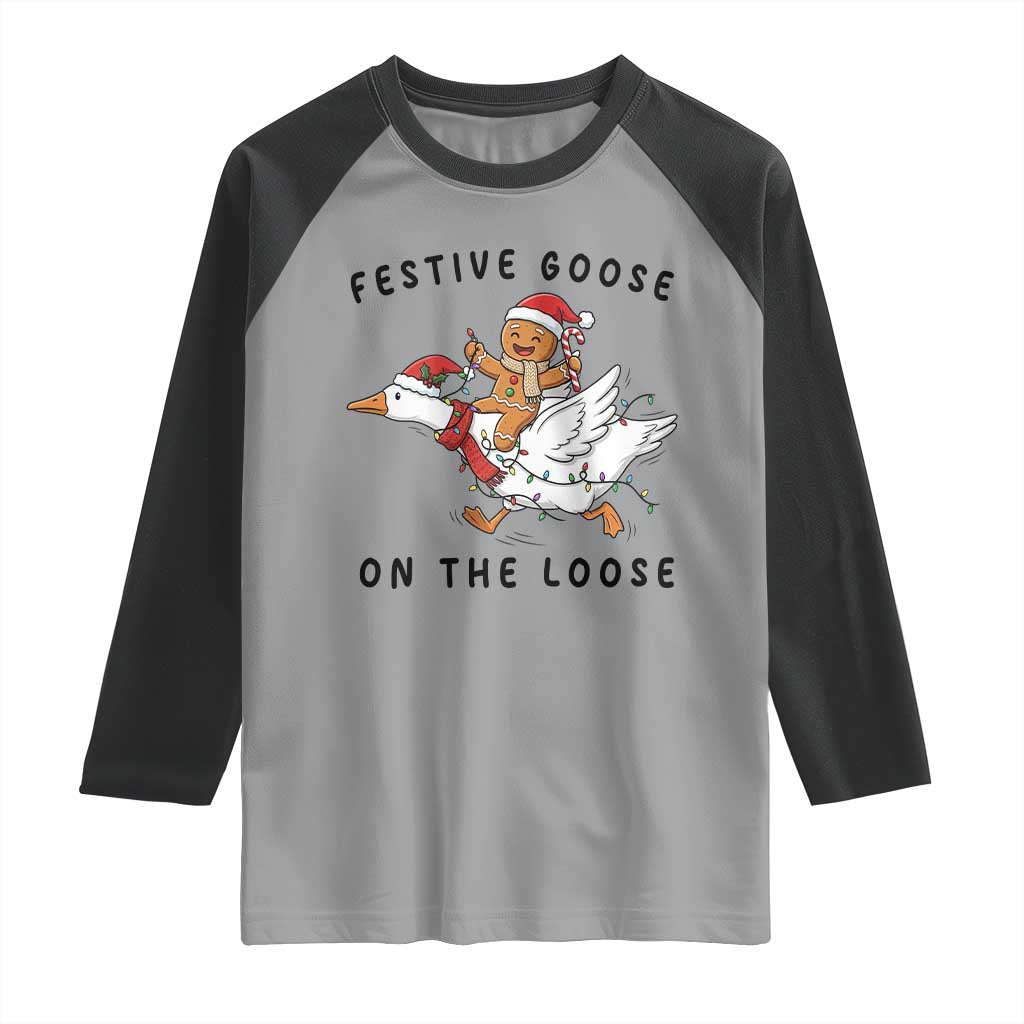 Funny Goose Christmas Raglan Shirt Festive Goose On The Loose Xmas TS14 Sport Gray Black Print Your Wear