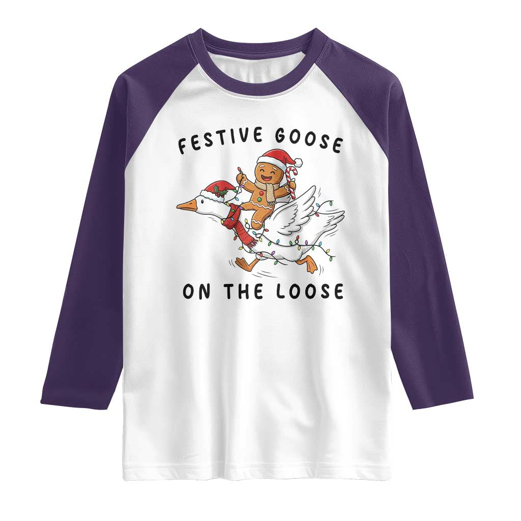 Funny Goose Christmas Raglan Shirt Festive Goose On The Loose Xmas TS14 White Purple Print Your Wear