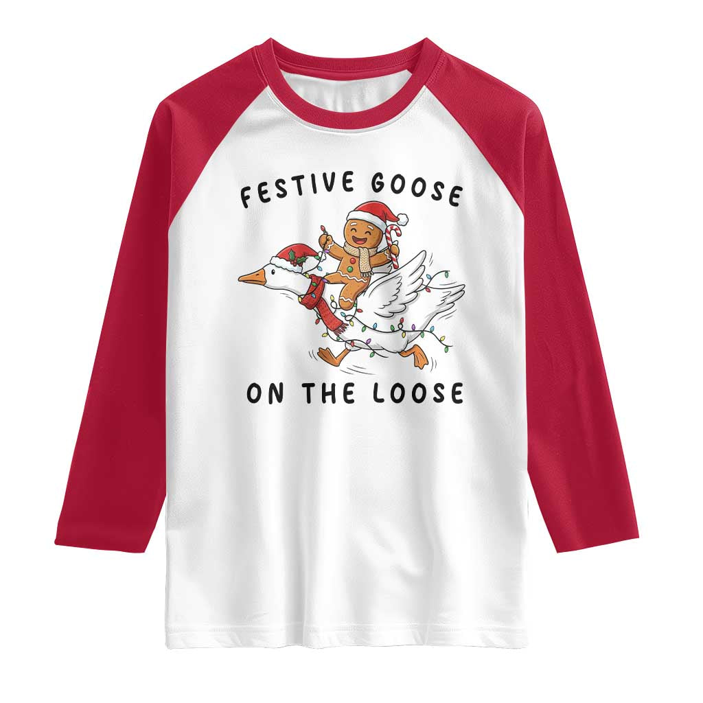 Funny Goose Christmas Raglan Shirt Festive Goose On The Loose Xmas TS14 White Red Print Your Wear