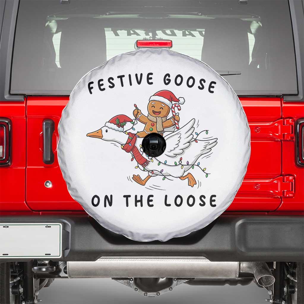 Funny Goose Christmas Spare Tire Cover Festive Goose On The Loose Xmas TS14 White Print Your Wear