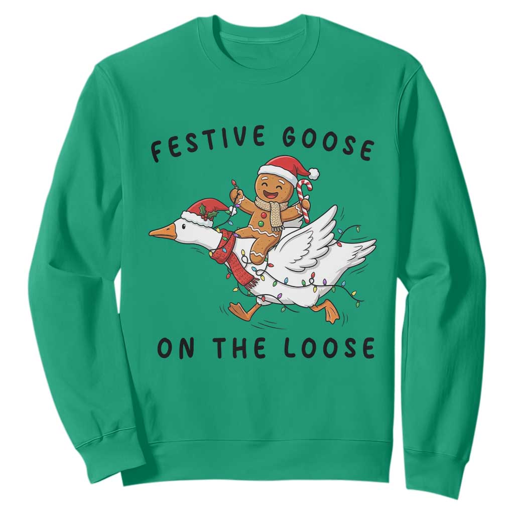 Funny Goose Christmas Sweatshirt Festive Goose On The Loose Xmas TS14 Irish Green Print Your Wear