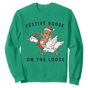 Funny Goose Christmas Sweatshirt Festive Goose On The Loose Xmas TS14 Irish Green Print Your Wear