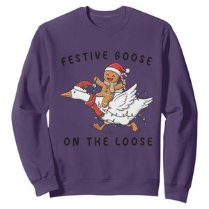Funny Goose Christmas Sweatshirt Festive Goose On The Loose Xmas TS14 Purple Print Your Wear