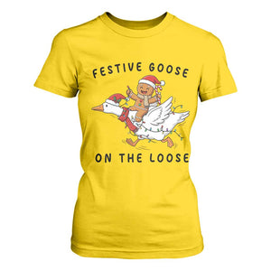 Funny Goose Christmas T Shirt For Women Festive Goose On The Loose Xmas TS14 Daisy Print Your Wear
