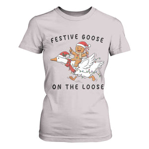Funny Goose Christmas T Shirt For Women Festive Goose On The Loose Xmas TS14 Ice Gray Print Your Wear