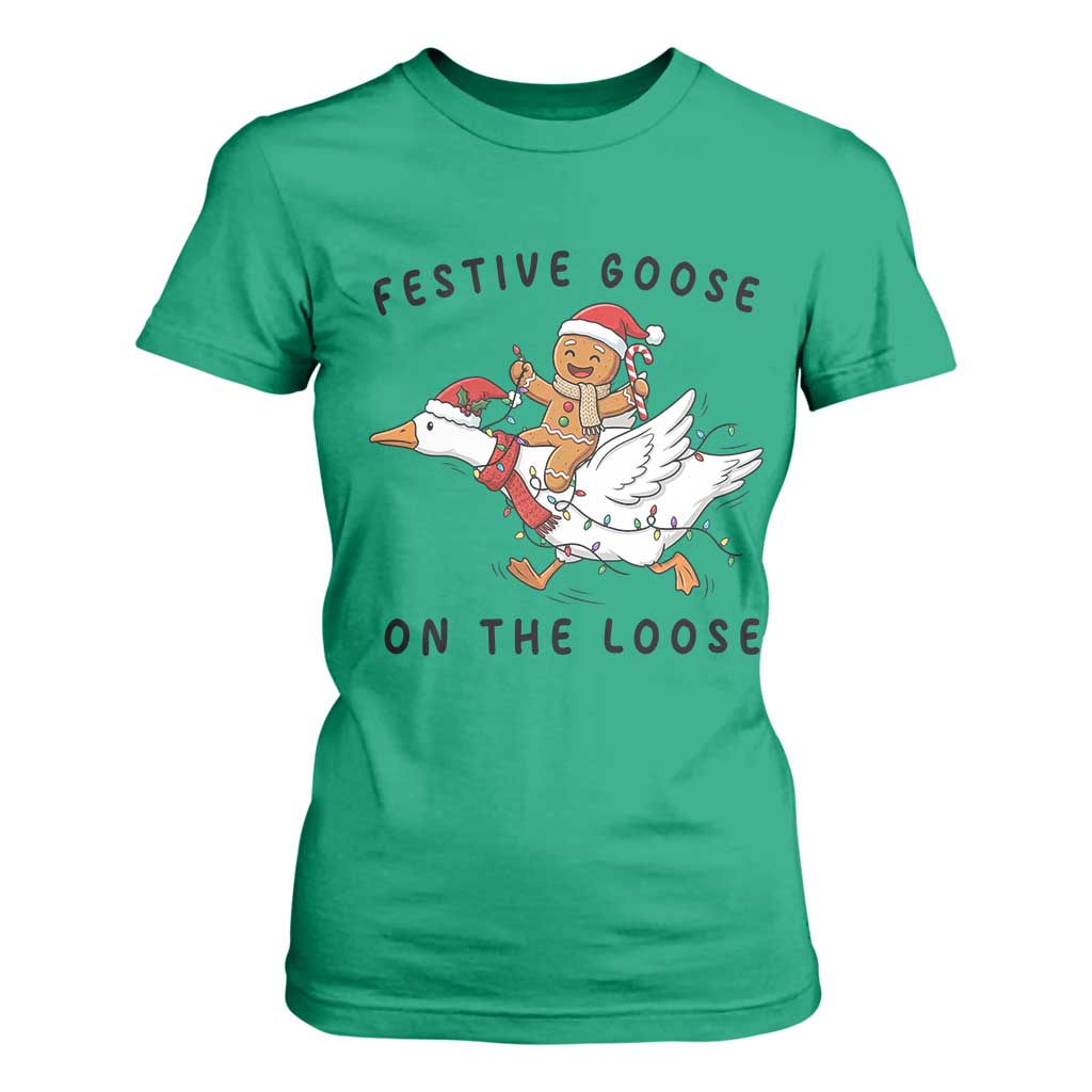 Funny Goose Christmas T Shirt For Women Festive Goose On The Loose Xmas TS14 Irish Green Print Your Wear