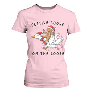 Funny Goose Christmas T Shirt For Women Festive Goose On The Loose Xmas TS14 Light Pink Print Your Wear