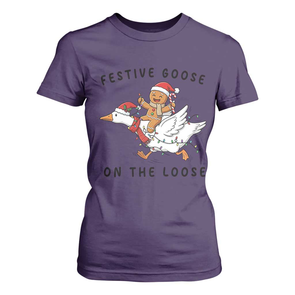 Funny Goose Christmas T Shirt For Women Festive Goose On The Loose Xmas TS14 Purple Print Your Wear