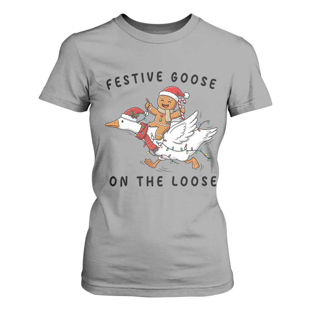 Funny Goose Christmas T Shirt For Women Festive Goose On The Loose Xmas TS14 Sport Gray Print Your Wear