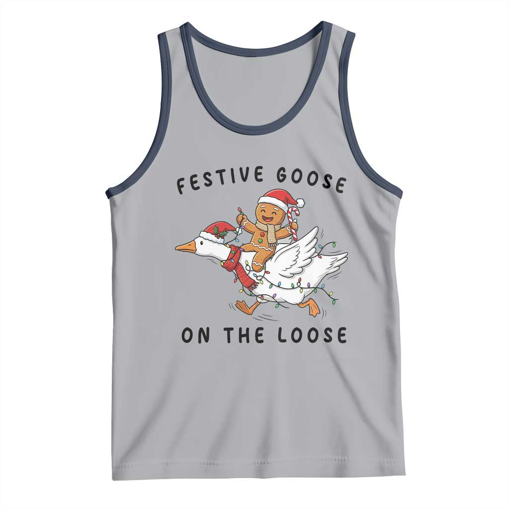 Funny Goose Christmas Tank Top Festive Goose On The Loose Xmas TS14 Athletic Heather Navy Print Your Wear