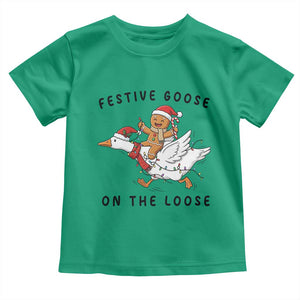 Funny Goose Christmas Toddler T Shirt Festive Goose On The Loose Xmas TS14 Irish Green Print Your Wear